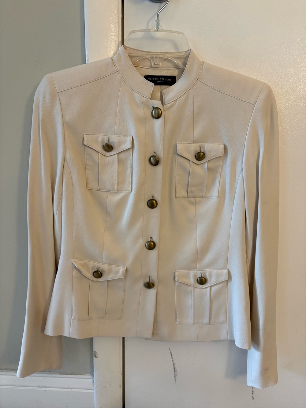 Valerie Stevens Cream Military-Style Pocket Blazer